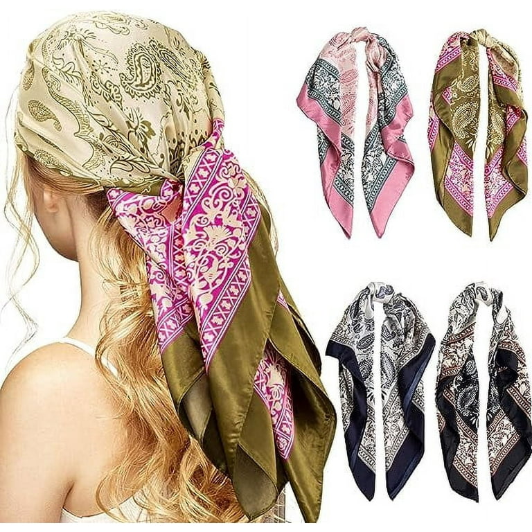 4PCS 35'' Silk-Like Satin Large Square Head Hair Scarf