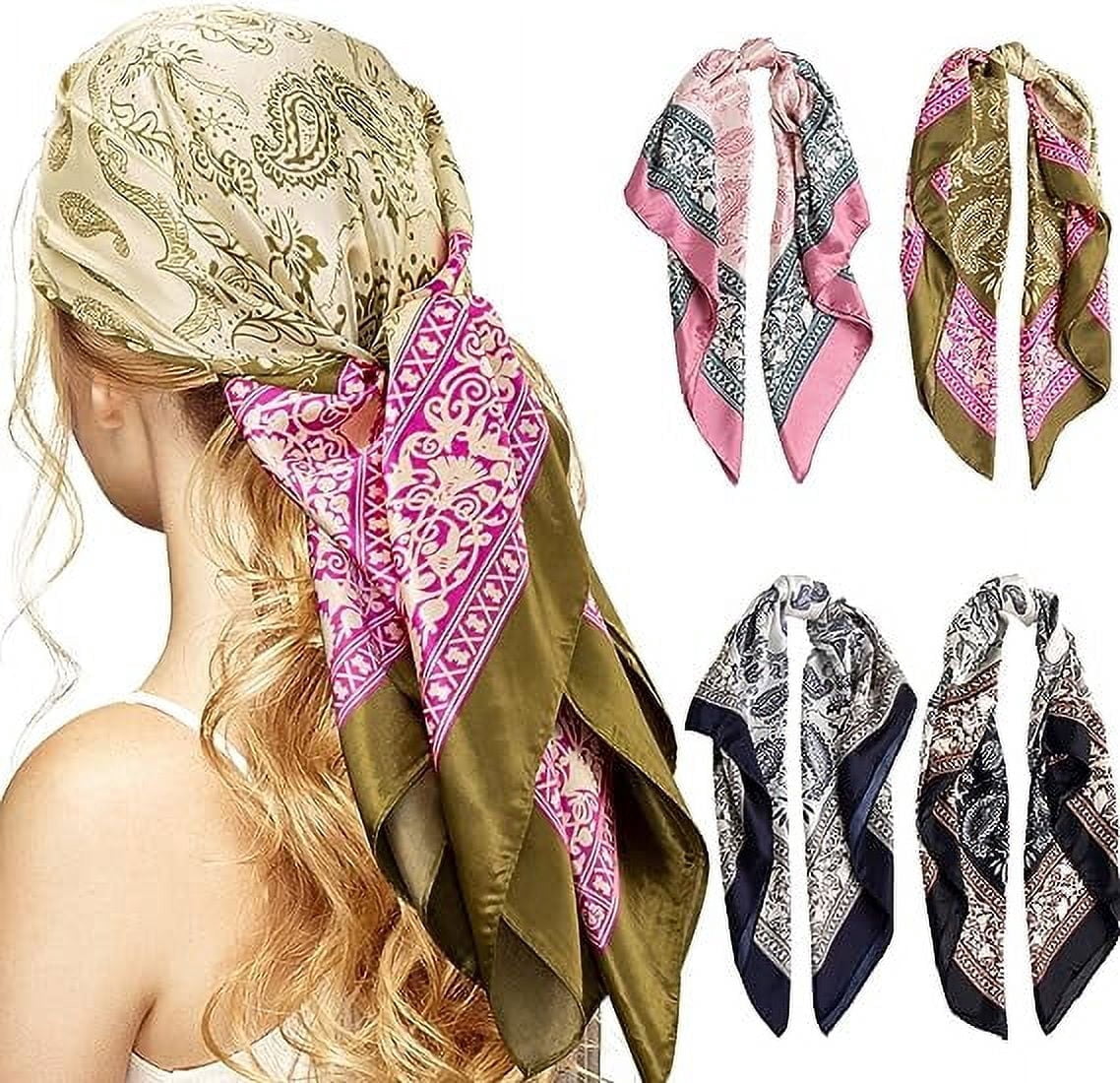 HBlife, Satin Head Scarf for Women, 35 inch, Large Square Silk