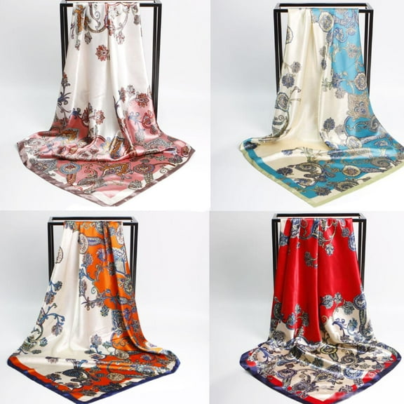 35” Satin Large Square Head Scarves -4PCS Silk Like Neck Scarf Satin Silk Scarf