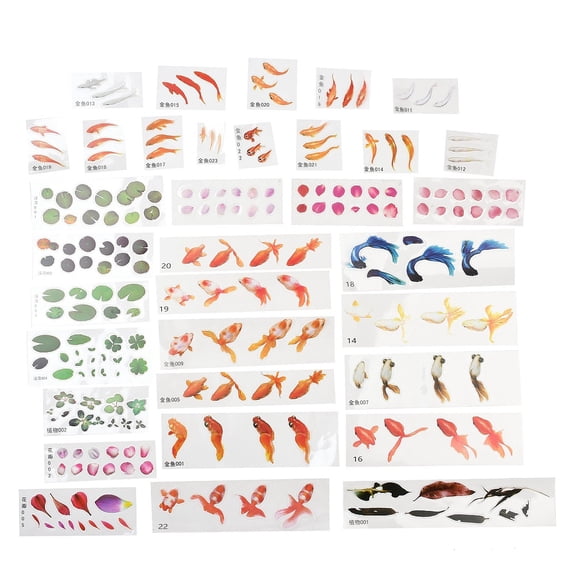 35 Sheets 3D Film Stickers - Koi Pond Painting Lotus Leaf Resin Decorate for Craft Art for making