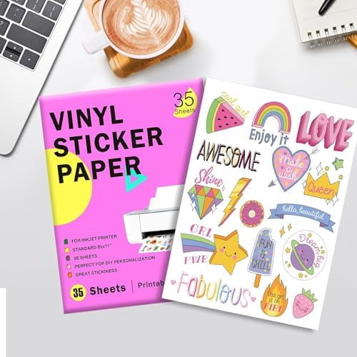 35 Sheets Printable Clear Vinyl Sticker Paper for Inkjet Printers, Transparent Paper of 8.5x11"DIY Personalized Self-adhesive Paper That Is Tear Resistant, Waterproof Labels, Easy to Cut