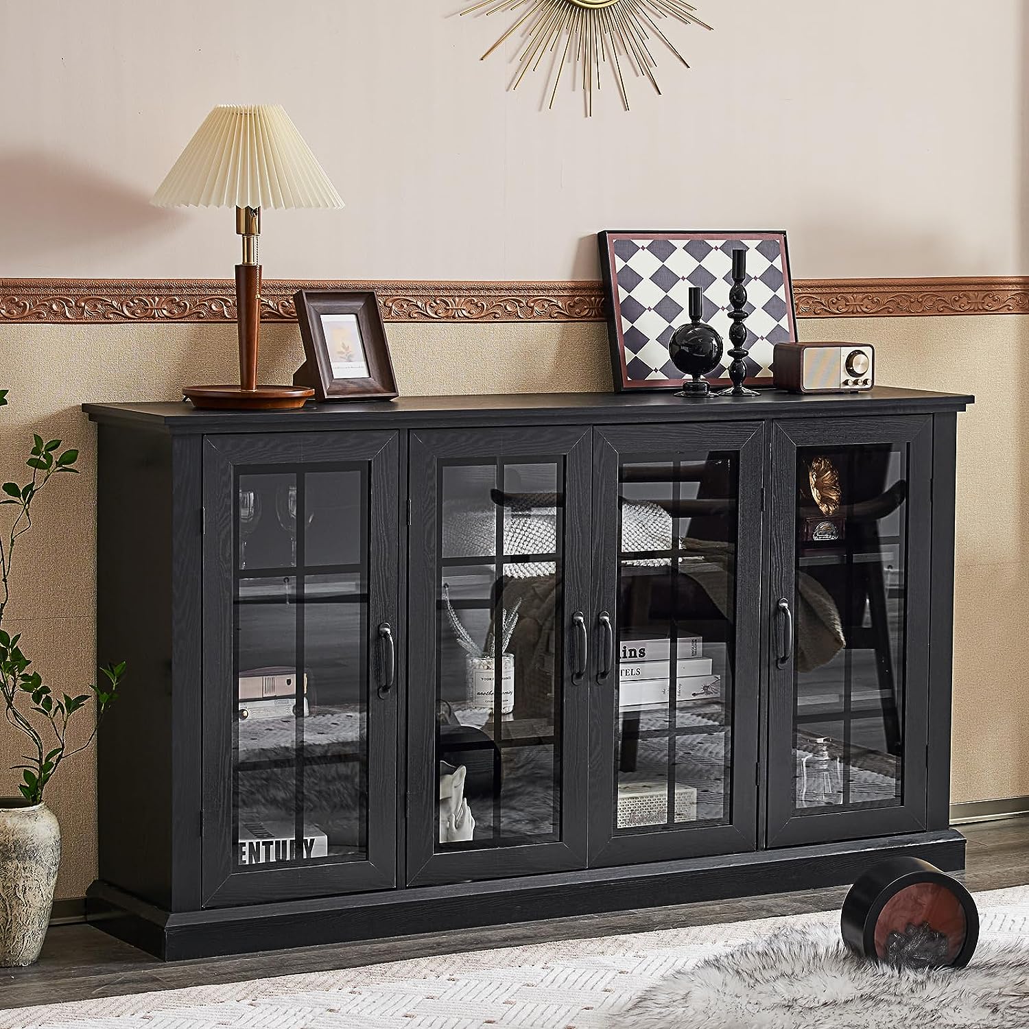 35" Sideboard, 6 Adjustable Shelves Sideboard Buffet with 4