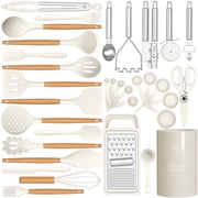 35 Silicone Cooking Utensils Set - 446 F Heat Resistant Silicone Kitchen Utensils for Cooking Sets, BPA FREE Kitchen Utensil Spatula Set for Non-Stick Cookware, Kitchen Gadgets Cream White