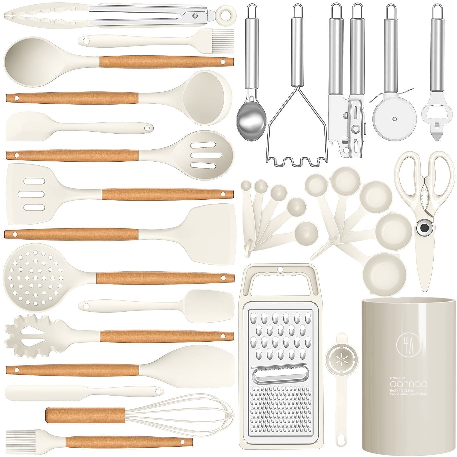 35 Silicone Cooking Utensils Set - 446°F Heat Resistant Silicone Kitchen Utensils for Cooking Sets, BPA FREE Kitchen Utensil Spatula Set for Non-Stick Cookware, Kitchen Gadgets (Cream White)