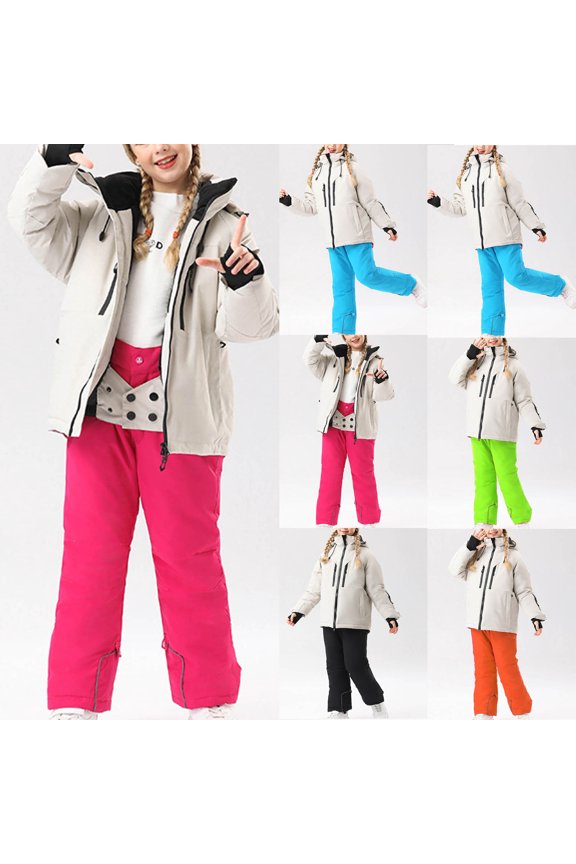 Ski Suits Overalls Jumpsuit Windproof Waterproof Snowboarding Snow Suit for Kids Children's Solid Color Ski Suit Windproof Warm Children's Solid Color Skiing Set Pink 10 Years(12)