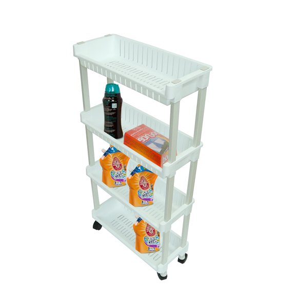 35" Slim Slide Out Storage Cart Tower for Laundry, Bathroom, or Kitchen By Trademark Innovations