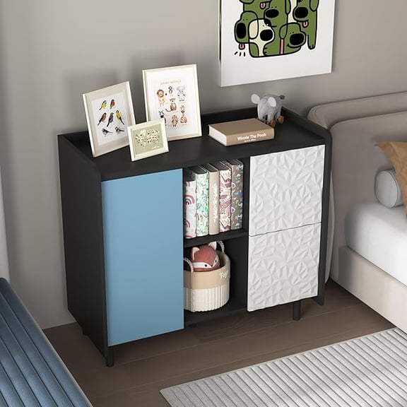 UZUGUL 35" Modern Buffet Cabinet & Coffee Bar, Small Sideboard with Push-to-Open Door & Adjustable Shelves,Blue Door