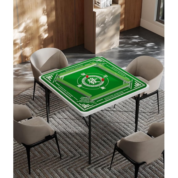 35" Square Folding Multi-Game Table with Mahjong Mat, Domino & Poker Tables for 4 Players, Anti-Slip Noise Reduction