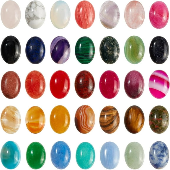 35 Styles Gemstone Cabochons 18x13mm Natural Stone Cabochons Flat Beads Without Hole for Jewelry Making