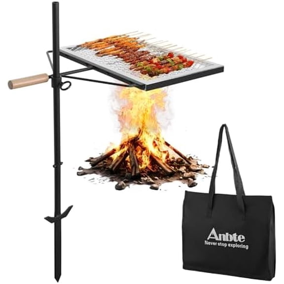 35" Swivel Campfire Grill Grate, 360 Adjustable Heavy Duty Chrome-Plated Steel Fire Pit Grill with Carry Bag, Portable for Camping Backyard Outdoor BBQ Cooking Open Fire