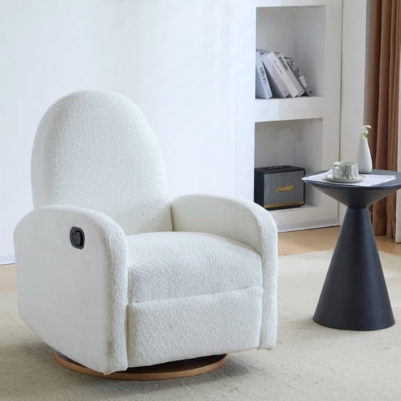 35" Swivel Glider Cozy Oversized Sofa Chair, Modern Single Sofa with Solid Wood Base, Upholstered Recliner Sofa Chair With Rocker Function For Living Space, Beige