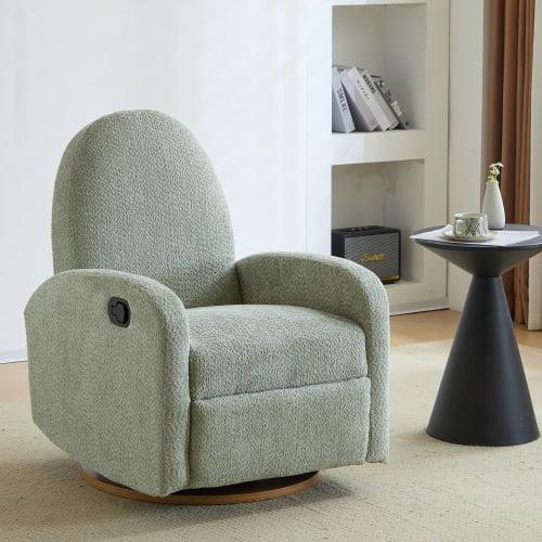 35" Swivel Glider Cozy Oversized Sofa Chair, Modern Single Sofa with Solid Wood Base, Upholstered Recliner Sofa Chair With Rocker Function For Living Space, Light Green