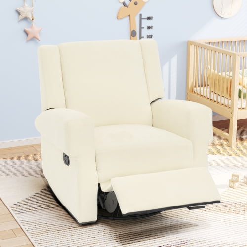 35" Swivel Rocking Cozy Oversized Sofa Chair, Modern Single Sofa with Chenille Fabric, Upholstered Recliner Sofa Chair with Adjustable Positions for home leisure spaces, White