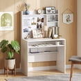 thumbnail image 1 of 35" Tall Computer Desk with Hutch & Magnetic Whiteboard, Study Desk Writing Desk for Home Office,White, 1 of 8