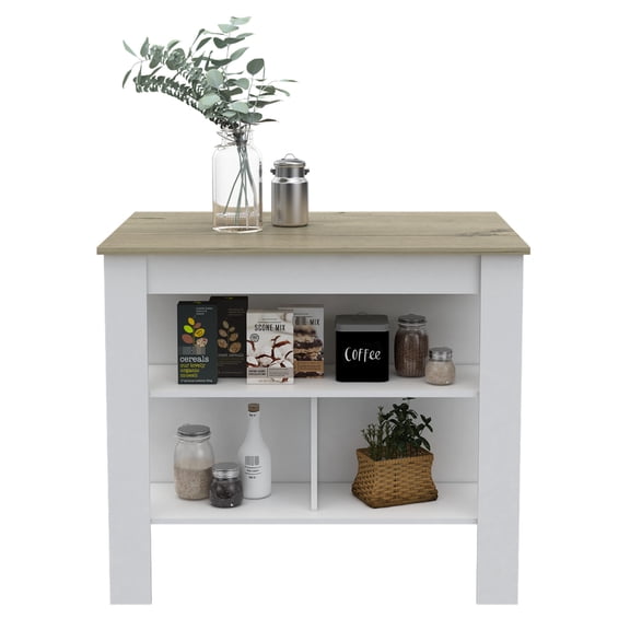 35" Tall, White/Light Oak - Silver Film Protection - Kitchen Meal Area - Storage for Spices