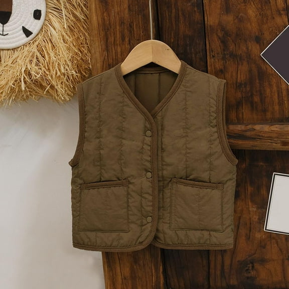 Up to 35% off Toddler Boy Girls Fleece Vest Boys And Girls Solid Color Round Neck Sleeveless Versatile Warm Top Fall And Winter Outerwear Down Camisole Brown 7 Years
