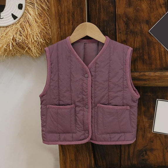 Up to 35% off Toddler Boy Girls Fleece Vest Boys And Girls Solid Color Round Neck Sleeveless Versatile Warm Top Fall And Winter Outerwear Down Camisole Purple 1 Years