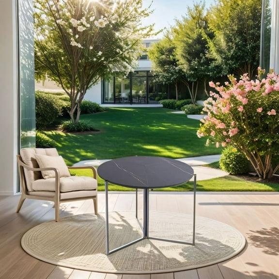 35" Tri-Fold Multi-Use Round Table, Black Carrera