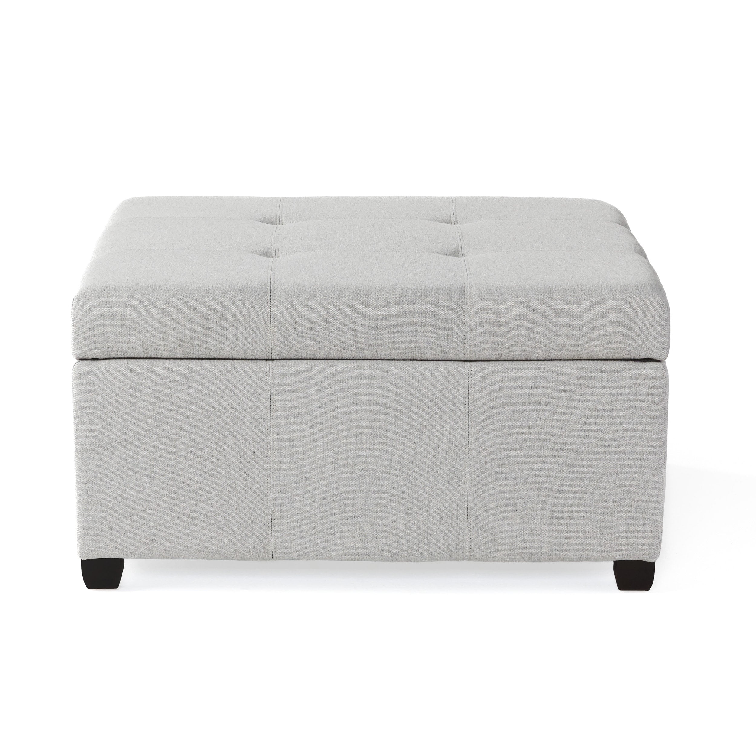 35'' Light Gray Tufted Fabric Storage Ottoman with Birch Wood Legs