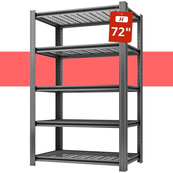 35" W Father&I 5-Shelf Industrial Adjustable Heavy-Dudy Tall Metal Garage Storage Shelves Shelving Units/Steel Wire Rack System (Commercial) for Basement/Shop, 72" H*35" W*15.7" D, Black