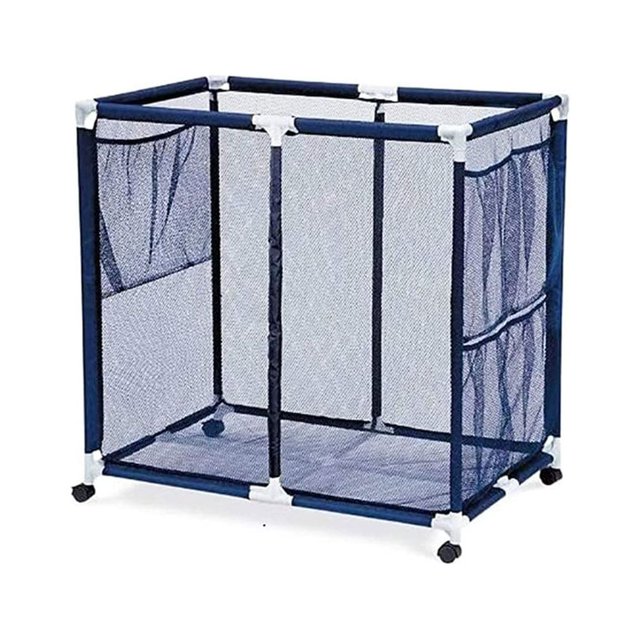 35''W Pool Storage Bin, Rolling Storage Cart with Mesh Basket and