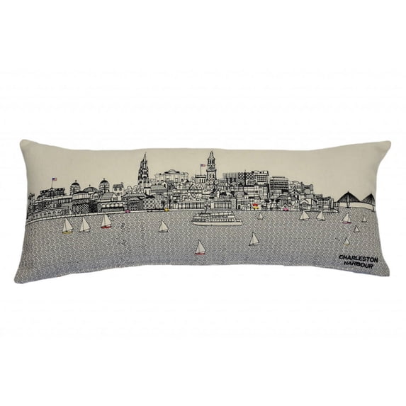 35" White Charleston Daylight Skyline Lumbar Decorative Pillow