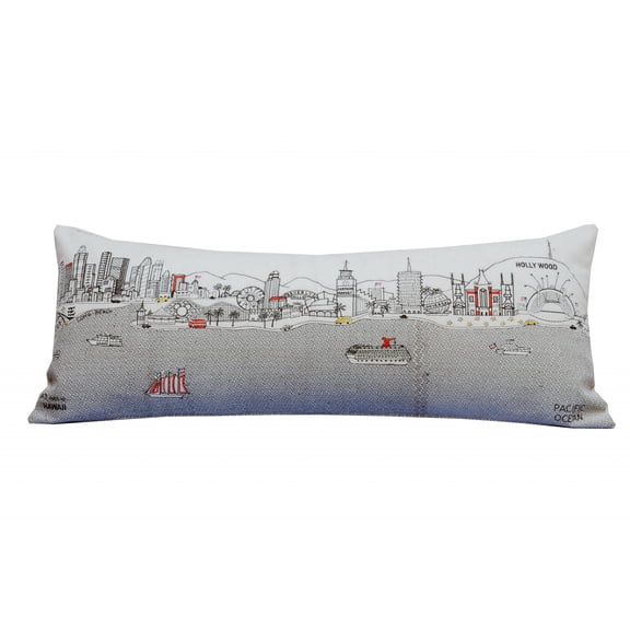 35" White Los Angeles Daylight Skyline Lumbar Decorative Pillow