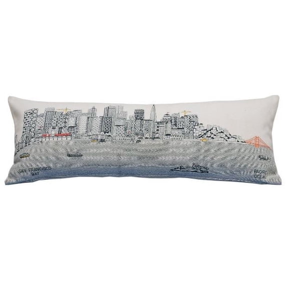 35" White San Francisco Daylight Skyline Lumbar Decorative Pillow