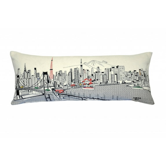 35" White Tokyo Daylight Skyline Lumbar Decorative Pillow