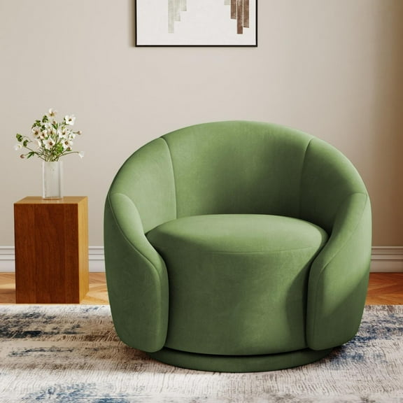35" Wide Adult Morden Velvet Solid Color Swivel Accent Chair Barrel Chair Living Room, Green