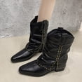 thumbnail image 1 of Women's Elastic Chelsea Boots Women's Casual Versatile V-Neck Cool Eye-Catching Fall And Winter Style Comfortable British Style Metal Thick Heel Short Boots Black 36, 1 of 9