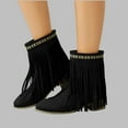 thumbnail image 1 of Up to 35%! Women's Slip On Ankle Boots Women's Fashionable Casual Versatile Cool Winter Tassel Sleeve Boots Short Boots Thick Heel Ankle Boots Black 38, 1 of 8