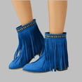 thumbnail image 1 of Up to 35%! Women's Slip On Ankle Boots Women's Fashionable Casual Versatile Cool Winter Tassel Sleeve Boots Short Boots Thick Heel Ankle Boots Blue 41, 1 of 9