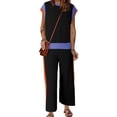 thumbnail image 1 of Women's Tops Women 2 Piece Outfits Sweatsuit Set Half Zip Lapel Collar Short Sleeve Sweatshirt Wide Leg Sweatpant Tracksuit Sets Ndbuld Black 2XL, 1 of 5