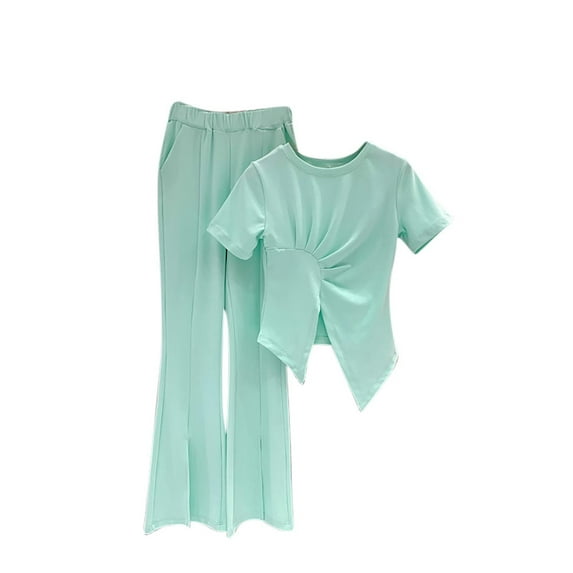 Up to 35% off Women's Tops Women 2 Piece Outfits Sweatsuit Set Half Zip Lapel Collar Short Sleeve Sweatshirt Wide Leg Sweatpant Tracksuit Sets Ndbuld Green M