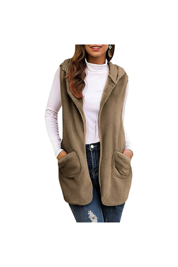 Up to 35% off Womens Puffer Vest Zip Up Cap Sleeve Jackets Travel Fall Outfits Women Solid Casual Tops Sleeveless Hooded Fleece Blanket Jacket With Pocket Khaki S