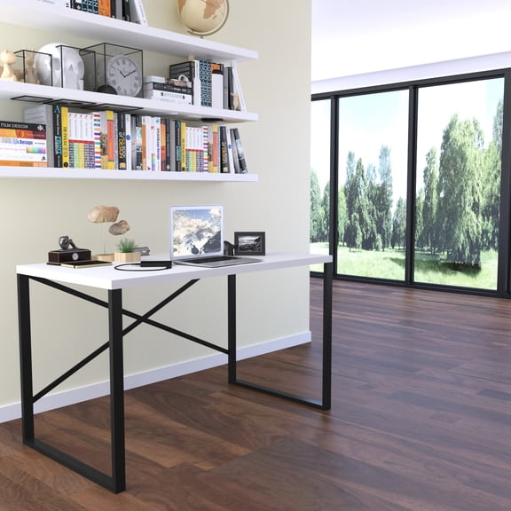 35" Wooden Top Desk For Teenagers' Bedroom - Black Metal Construction, 23" Depth, 28" Height, 20 Lb Small Teens Structure, Writing And Computer Use,