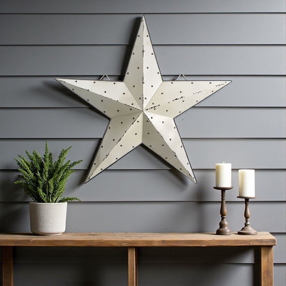 35" X 37" White Galvanized Metal Star Hanging Wall Decor