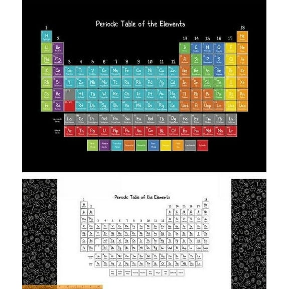 35" X 44" Panel Science Periodic Table Elements Biology Chemistry Science Fair It's Elementary! Black Cotton Fabric Panel (52038P-X)