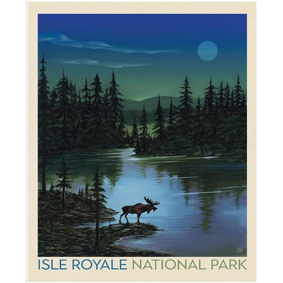 35" X 44" Panel Wilderness and Wonder National Parks Isle Royale Poster Officially Licensed by Riley Blake Cotton Fabric Panel (PD17706)