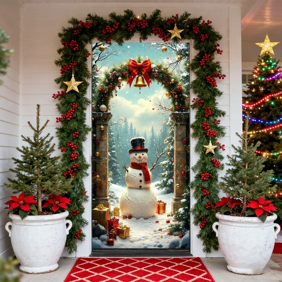 35 X 72 Inch Christmas Decorations Merry Christmas Door Cover Xmas Background Banner Xmas Door Hanging Covers Photo Props for Winter Party Decorations Supplies