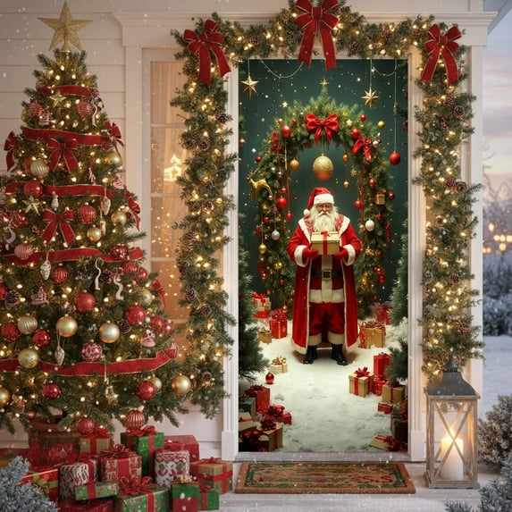 35 X 72 Inch Christmas Door Cover Christmas Door Curtain Christmas Day Door And Wall Decoration Festival Party Decoration