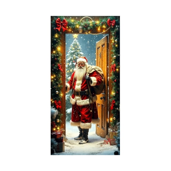 Christmas Door Cover for Front Door Santa Claus Pattern Christmas Door Decorations for Holiday Party Photo Props ,(90x180cm/35.43 x70.87 Inch)