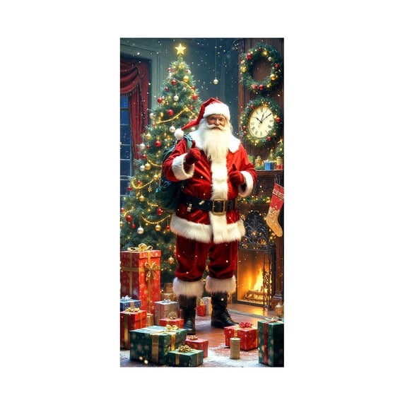 Christmas Door Cover for Front Door Santa Claus Pattern Christmas Door Decorations for Holiday Party Photo Props ,(90x180cm/35.43 x70.87 Inch)