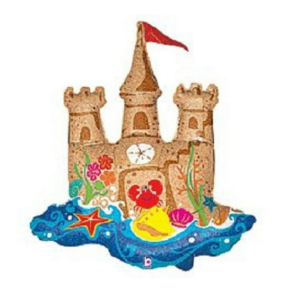 35" XL Holographic Sand Castle Foil Mylar Balloon Beach Summer Party Decoration