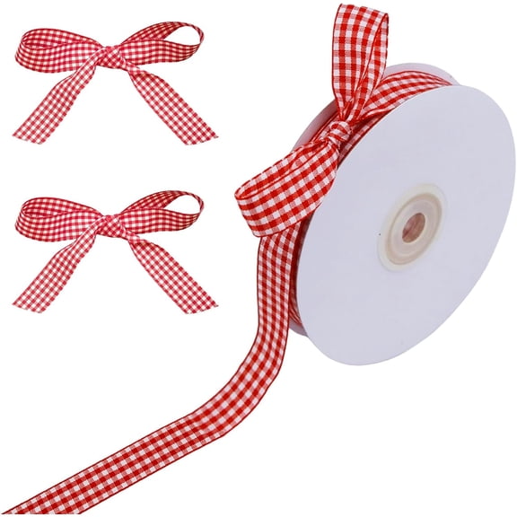 35 Yard Red and White Gingham Ribbon Picnic Craft Ribbon Christmas Wired Edge Plaid Ribbon for Crafts Hair Accessories Craft and Christmas Tree Gift Wrapping(1 Piece)