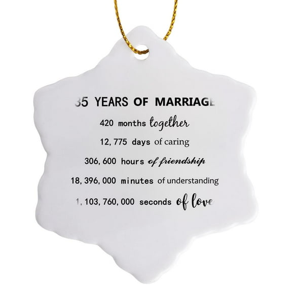 35 Years Of Marriage 35Th Wedding Anniversary In Months Days Hours, 3 inch Snowflake Porcelain Ornament