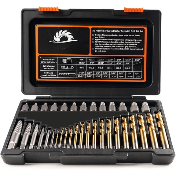 35 count Screw Extractor and Left Hand Drill Bits Set, Easy Out Screw Extractor Kit with HSS Steel Reverse Drill Bit for Broken Nuts, Stripped  Remove