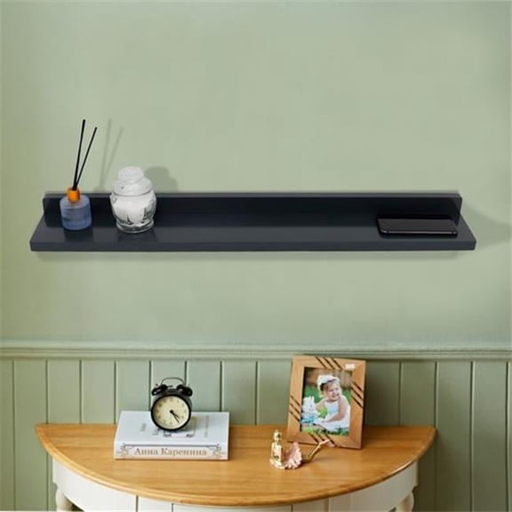 35 in. 15W Solid Rubber Wood Wireless Charging Shelf with 78 in. 3A Cable, Dark Gray