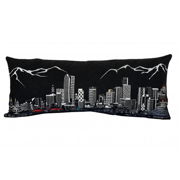 35 in. Denver Nighttime Skyline Lumbar Decorative Pillow, Black & Grey